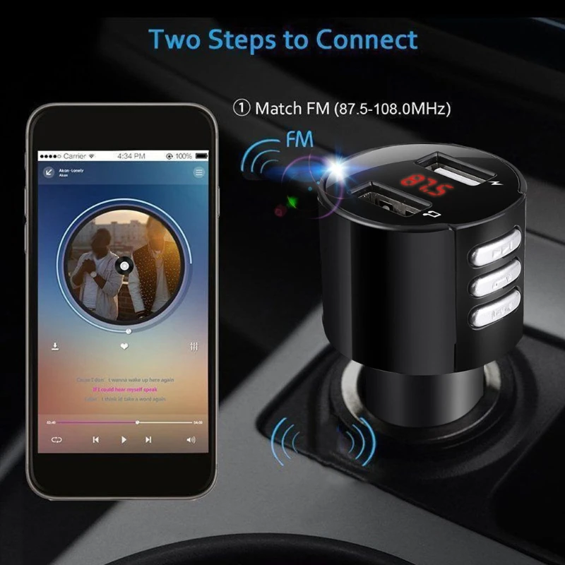 Автомобильный модулятор Bluetooth 4 2 FM трансмиттер зарядное устройство 3 1 А два USB |