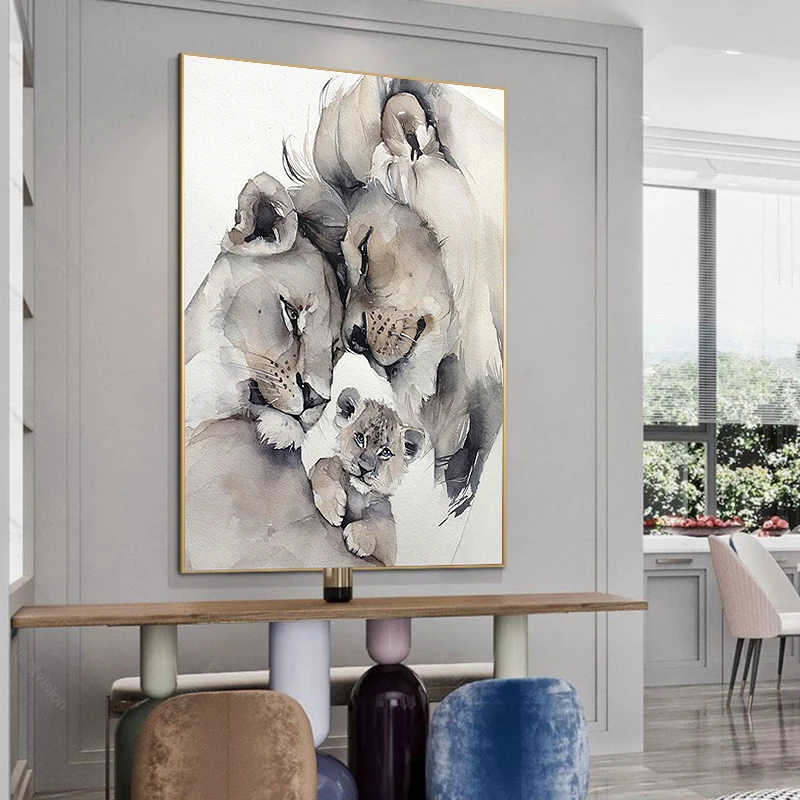 Картина Счастливая семья львов Постер и принты с животными в скандинавском стиле