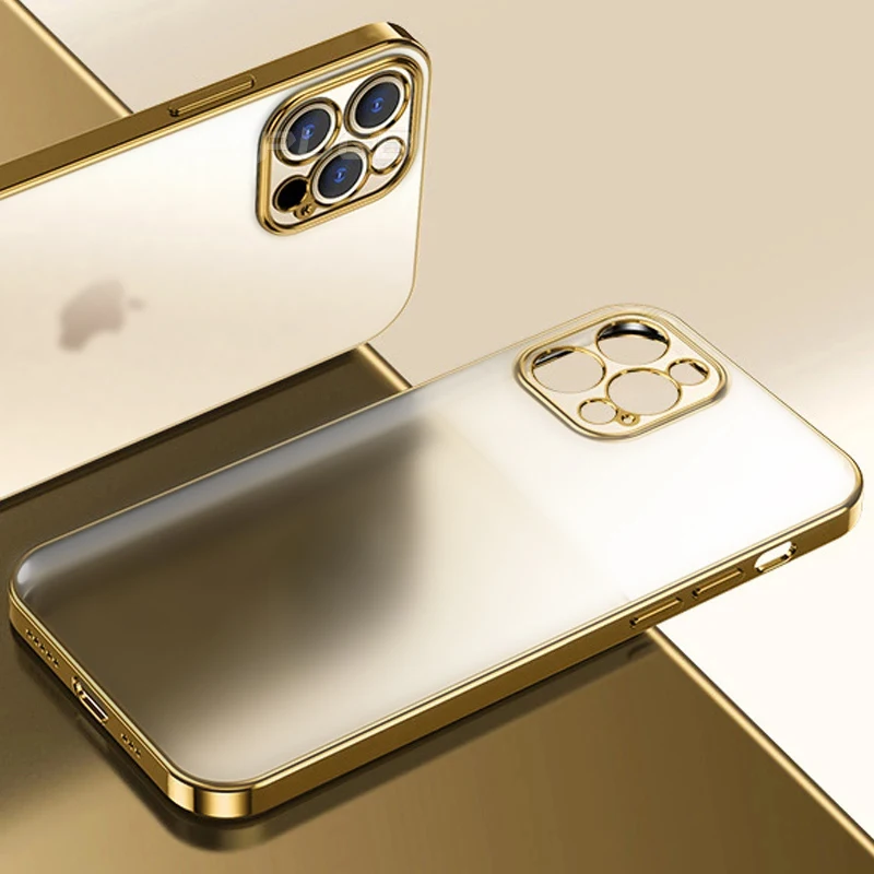 

Luxury Plating Square Frame Matte Silicone Case for iPhone 11 12 Pro Max Mini XR X XS 7 8 Plus SE 2020 Soft Transparent Cover