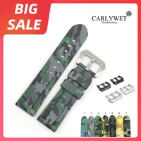 carlywet 24mm top quality camo yellow green waterproof silicone rubber replacement watch band strap for panerai luminor