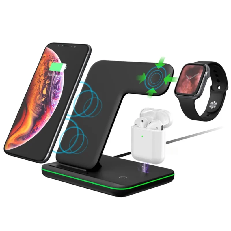 Беспроводное зарядное устройство Qi 3 в 1 для Apple Watch AirPods быстрое iPhone Samsung Huawei P30 Mate 20