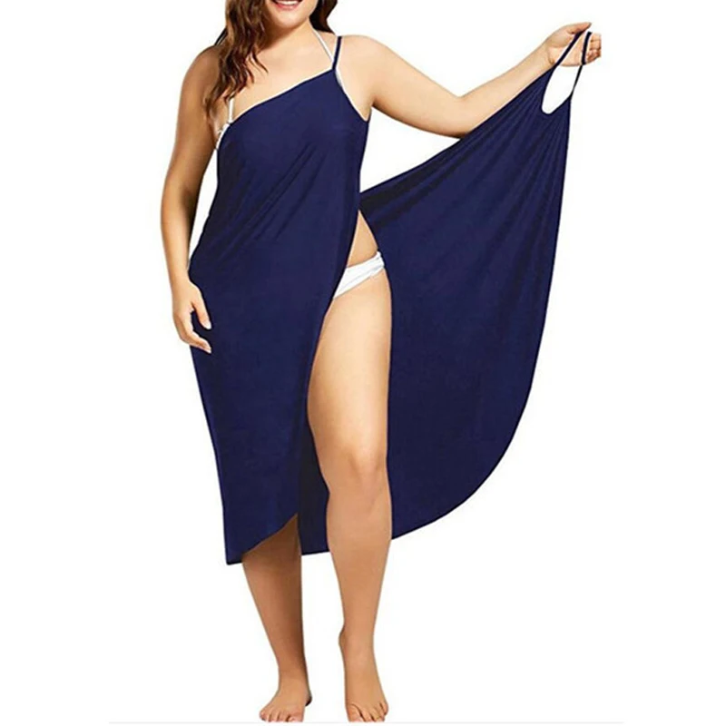 

5XL Women Sexy Beach V-Neck Sling Dress 2020 Summer Towel Backless Swimwear Cover Up Wrap Robe Female Tropical Dresses Plus Size