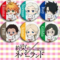 6pcs the promised neverland badge broochs emma norman ray gilda anna phil brooch medal metal round brooch pin 58mm
