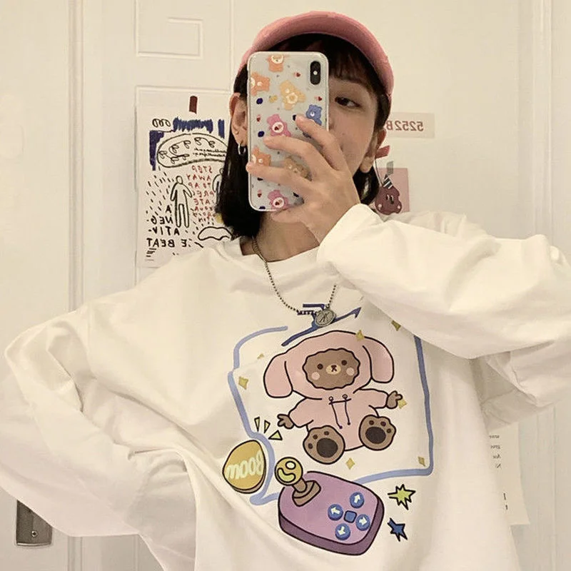 

Белая женская одежда с длинным рукавом Новинка весна осень зима 2021 Корейская версия свободная универсальная Студенческая футболка с длинным рукавом ins tide