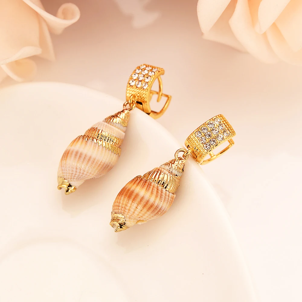 Фоны золотые cz раковины фоны Висячие серьги Женская мода ювелирные изделия