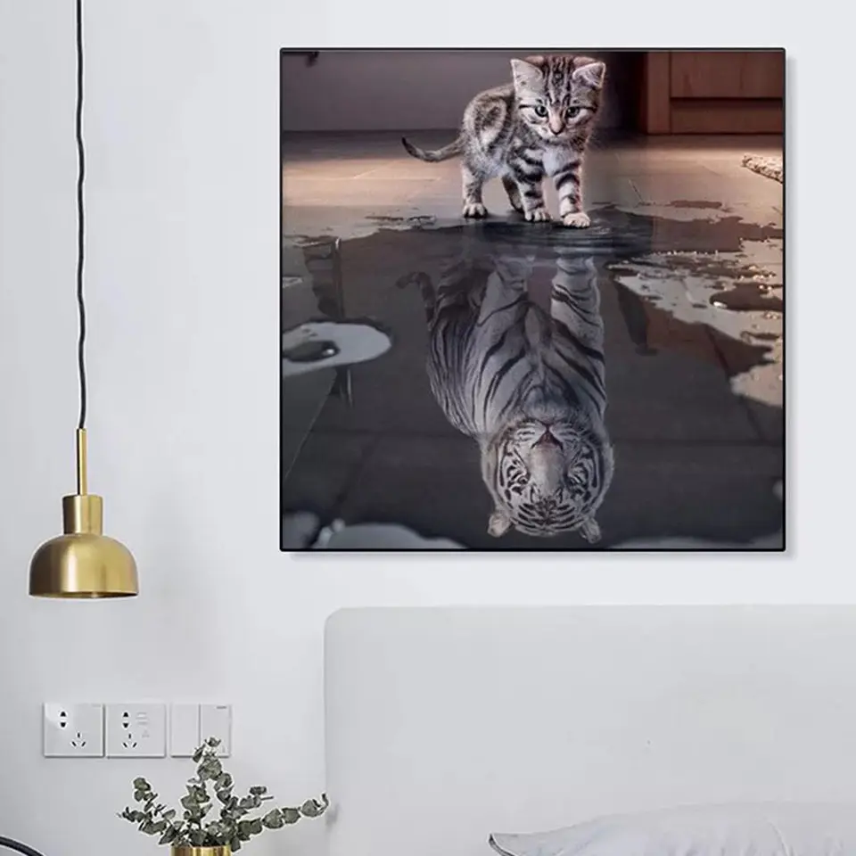 

NEW Home 5D diamond painting handicraft sewing cross stitch "cat tiger" full square DIY stick diamond embroidery decoration gift