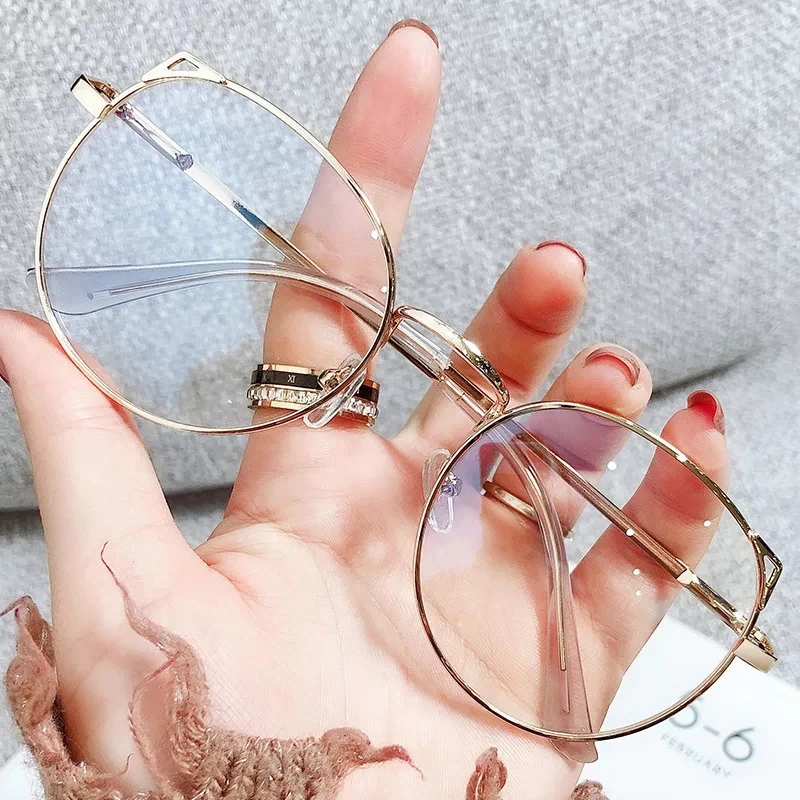 

2021 Myopia Glasses Women Lovely Cat Eye Eyeglasses Student Computer Alloy Metal Finished Prescription Glasses Frames