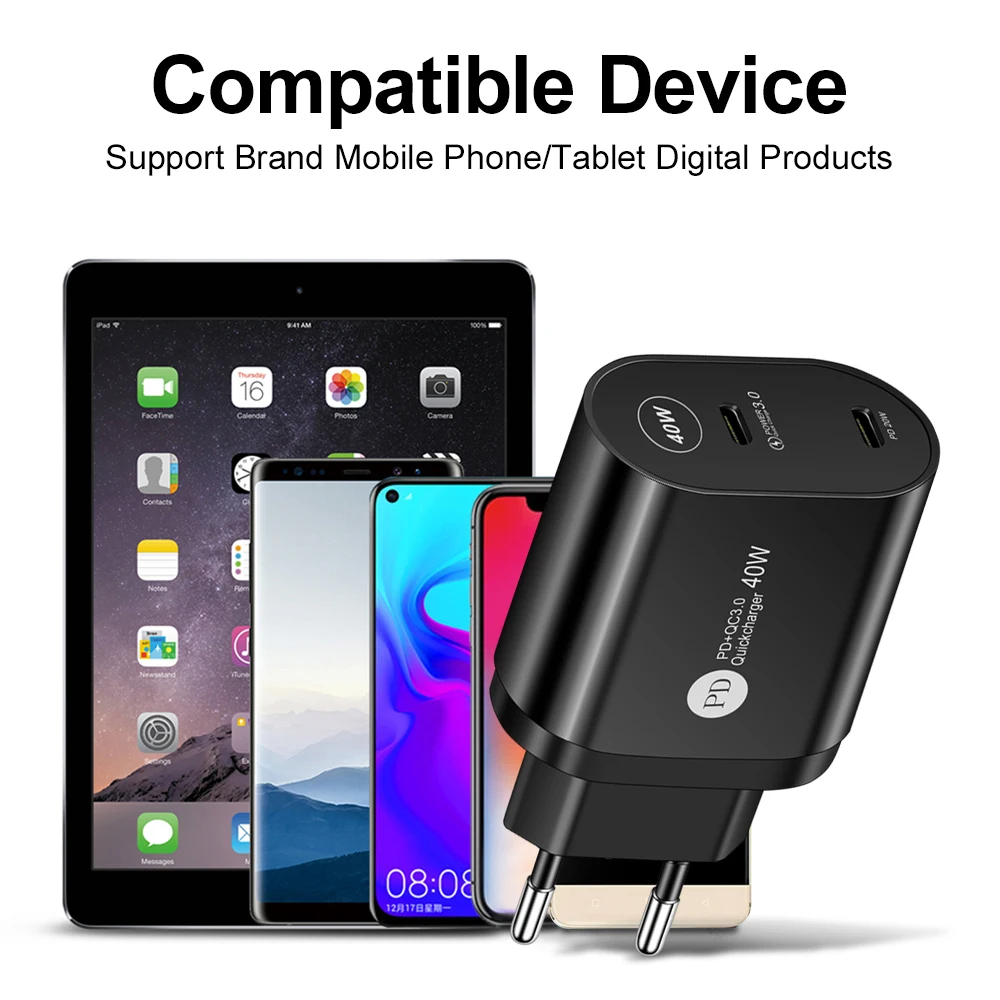 40w double pd usb c mini charger pd3 0 euusuk fast charger type c phone charger for iphone 13 12 pro max huawei xiaomi samsung free global shipping