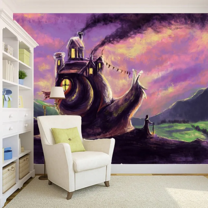 

Dropship Photo Wallpaper Custonn Restaurqant Mural HD Hand Painted Creative Snail House Mural Living Room TV Backdrop Wallpaper