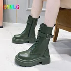 Женские высокие ботинки Martin в британском стиле, Новинка осени 2021, Модные Черные ботильоны на платформе с круглым носком, на плоской подошве