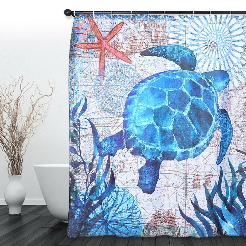 Waterproof Polyester Fabric Bath Curtain Sea Turtle Print Shower Octopus With 12 Hooks Home Washroom Curtains | Дом и сад