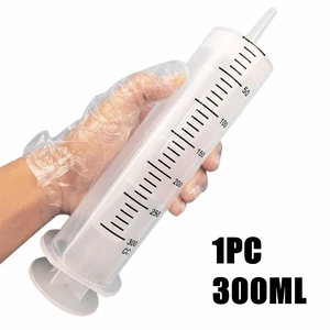 1Pc 300ml Plastic Syringe Large Capacity Syringe Transparent Reusable Sterile Measuring Injection Syringe Nutrient Hydroponics
