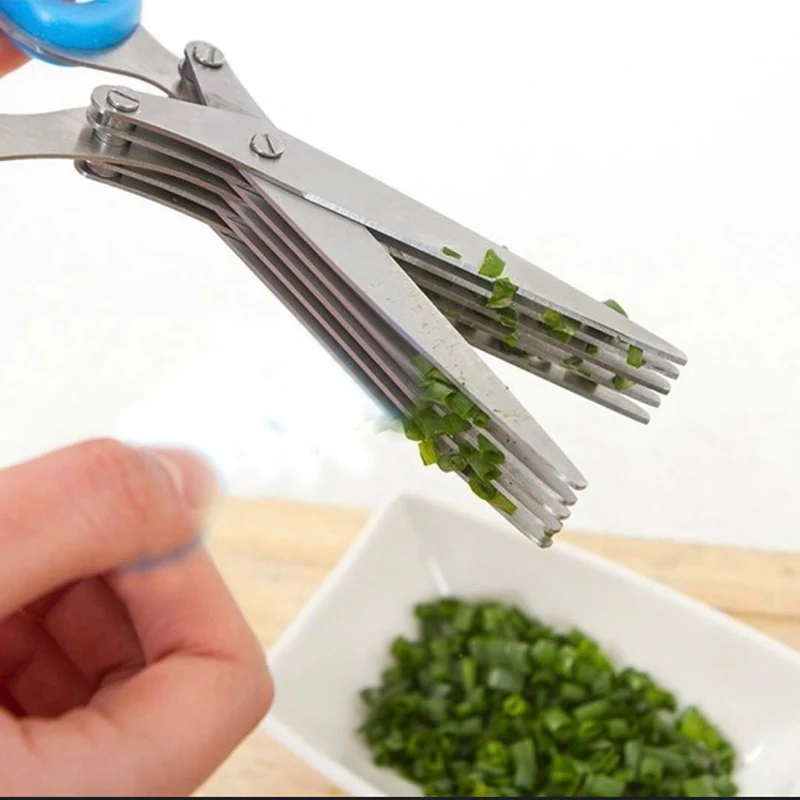 

Multi-functional Stainless Steel Kitchen Multi-Layers 5 Layers Scissors Shredded Scallion Cut Herb Spices Scissors Cooking Tools