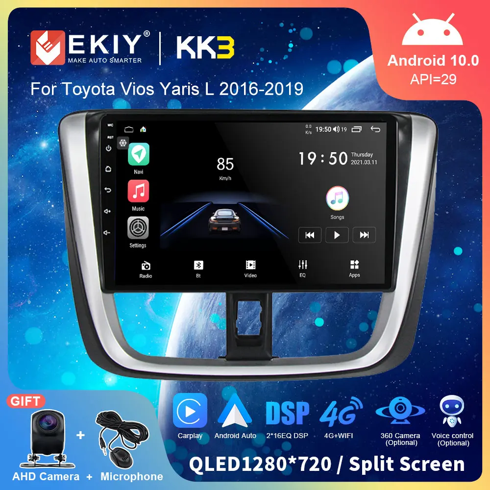 

Автомагнитола EKIY KK3 на Android для Toyota Vios Yaris L 2016-2019 с GPS Навигатором, мультимедийный плеер, стерео, Carplay, автомобильный QLED DSP No 2Din DVD