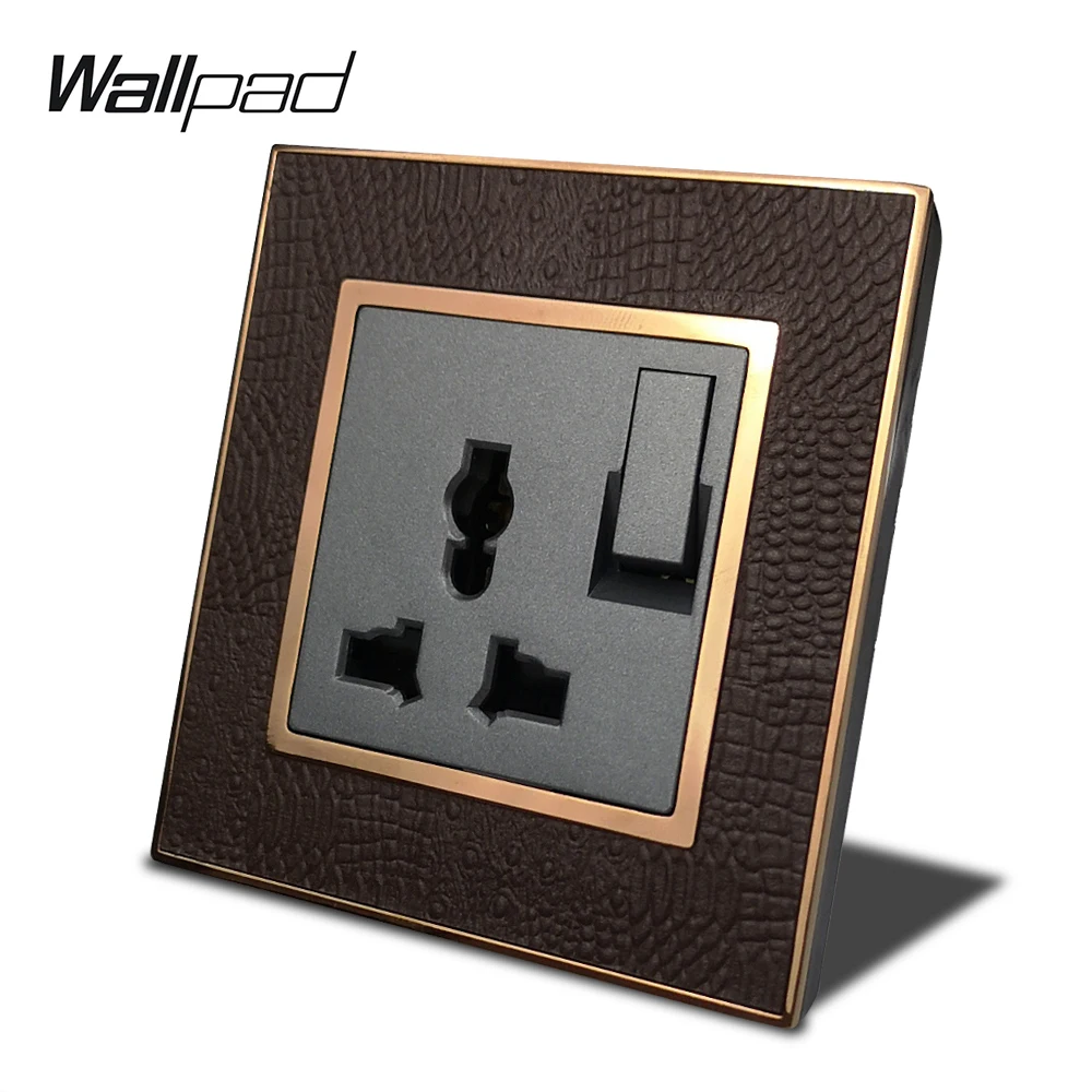 Universal Multi Socket Wallpad L1 Gold Metal Frame Leather Panel EU UK US Function Wall Electric Power outlet | Обустройство дома