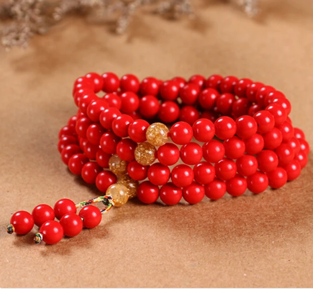 2 шт. натуральный вермилон 108 Будда бусины ручной струны Vermilion с модным браслетом