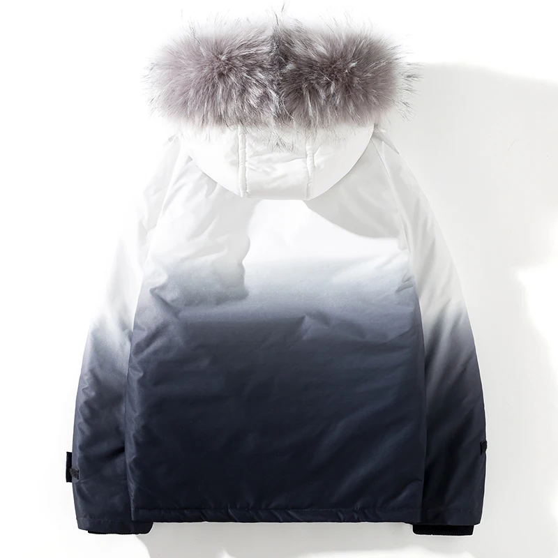 2023 Winter Warm Gradient Parkas Men Streetwear Thick Jackets And Coat Fashion Harajuku Hoody Fur Collar Outwear