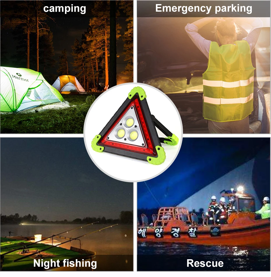 COB LED Emergency Stop Parking Warning Light Triangle Portable Standable Spotlight 1000 Lumens 4 mode choice USB Rechargeable