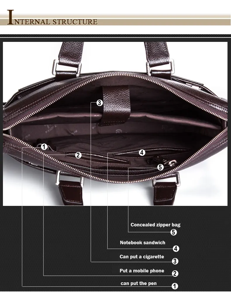 Men Genuine Leather Briefcase Laptop Bag for 15 Inch Notebook Computer 15.6 Luxury Handbags | Багаж и сумки