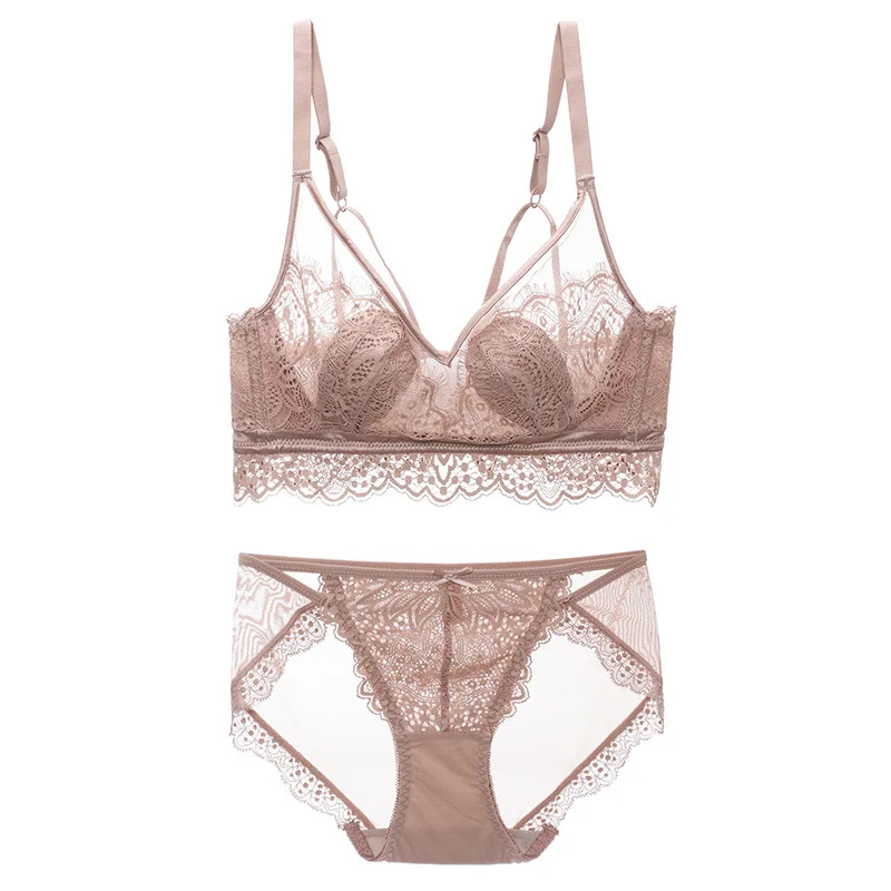 

Backstrom Women Ultra-thin sexy lace Wire Free Lingerie Sets Thin Mold Cup ruffled bras Lift Up Gather Brassiere