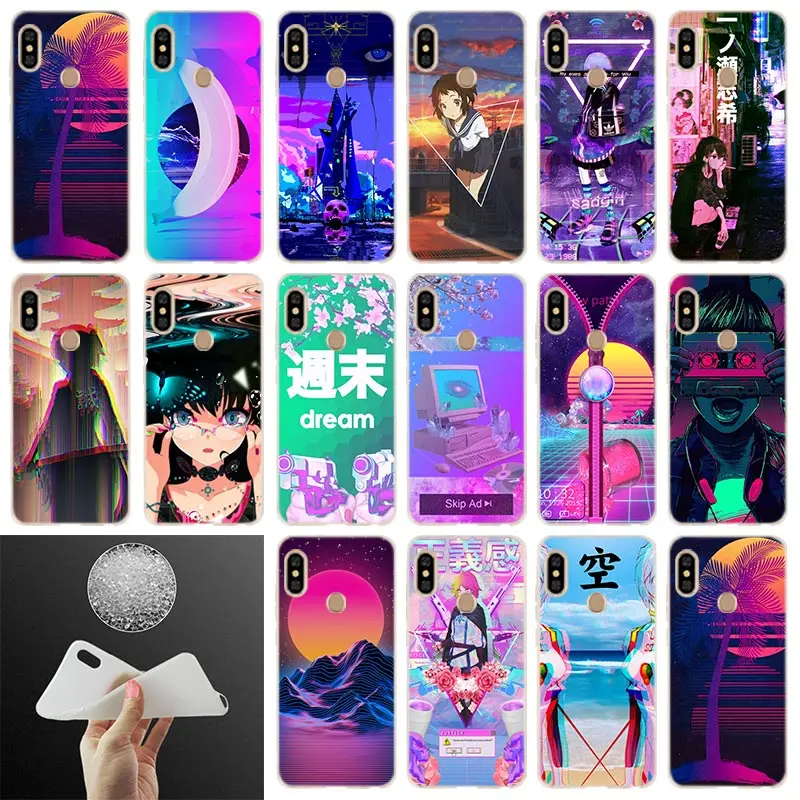 Мягкий силиконовый чехол из ТПУ для Xiaomi Redmi 9a 8 8A 7 7A Note 10 9 Pro Max 10S 9S Y3 Vaporwave блестящий