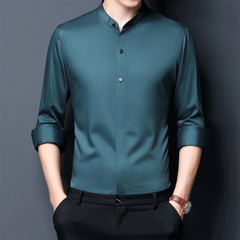 

2021 NEW Spring and Autumn Business Shirt fashion Men Stand Collar Long Sleeve Shirts LＷ2015-060