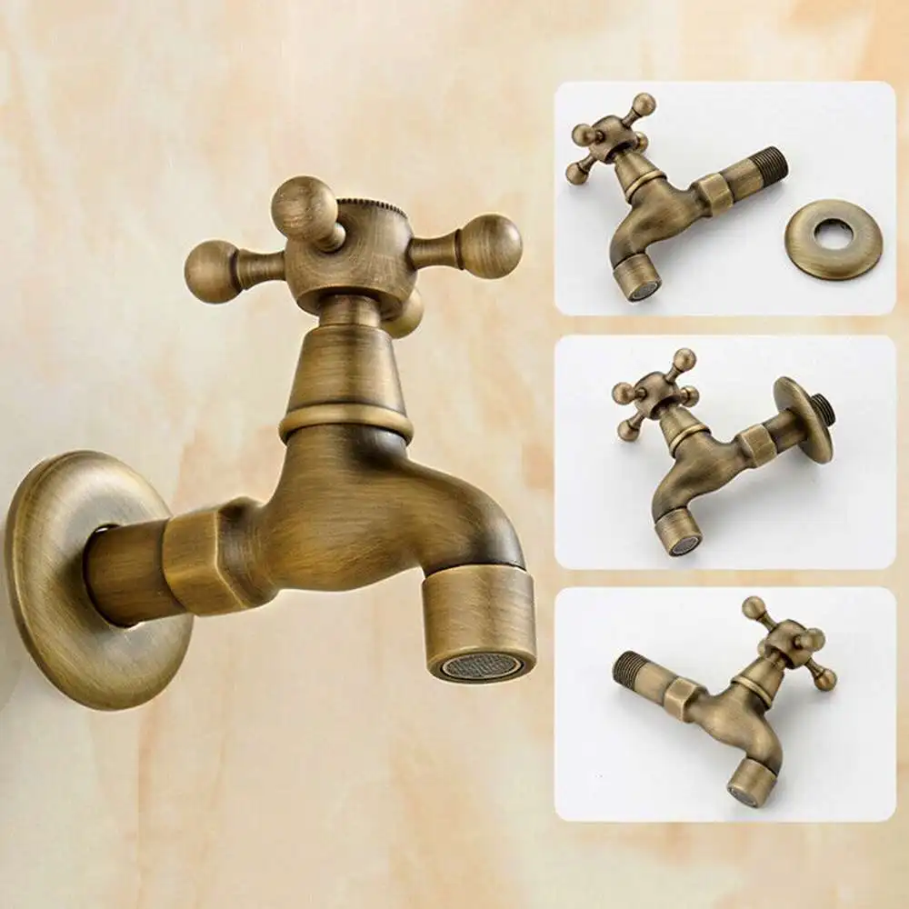 

Wall Mount Brass Antique Bibcock Garden Retro Wash Basin Faucet Decorative Outdoor Garden Mop Taps