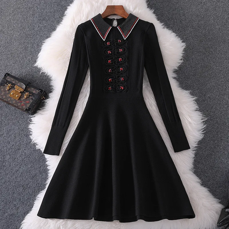 2019 Модное новое осенне-зимнее платье-свитер женское элегантное с длинным рукавом