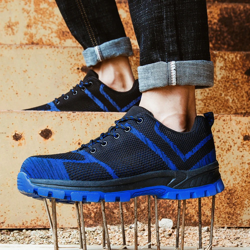 Мужские сетчатые кроссовки со стальным верхом легкие дышащие светоотражающие