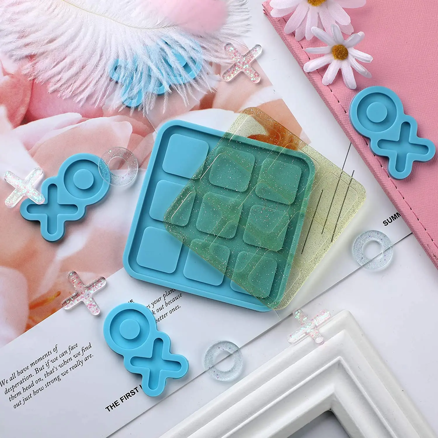 Tic Tac Toe Game Board And X O Silicone Molds Set Epoxy Resin Diy Art Craft Mold For Christmas Night Art Crafts Tools