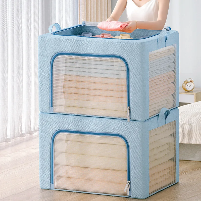 

Fabric Storage Box Clothes Underwear Foldable Organizer Zipper Seal Household Laundry Visible Toy Storage Cabinet