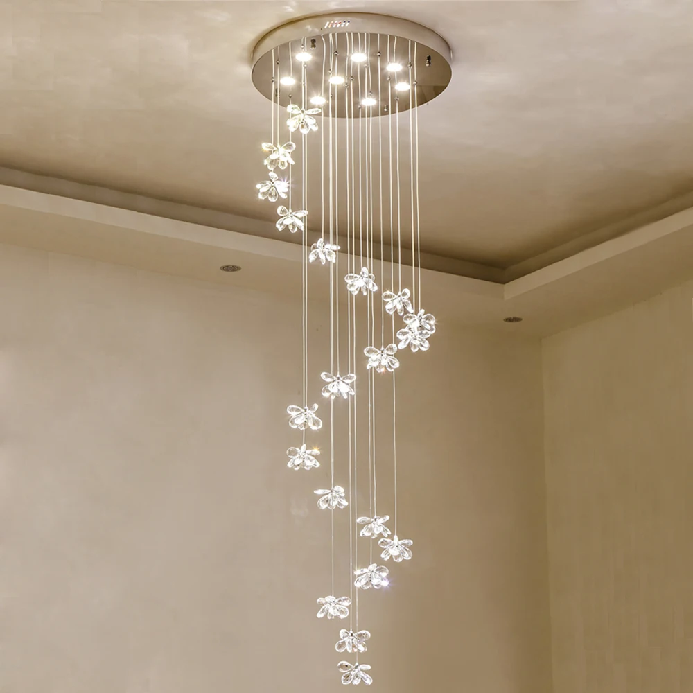 売却 現代ロングクリスタルシャンデリアled階段ライトスパイラルデザインリビングルーム廊下ホーム装飾ロングクリスタル照明