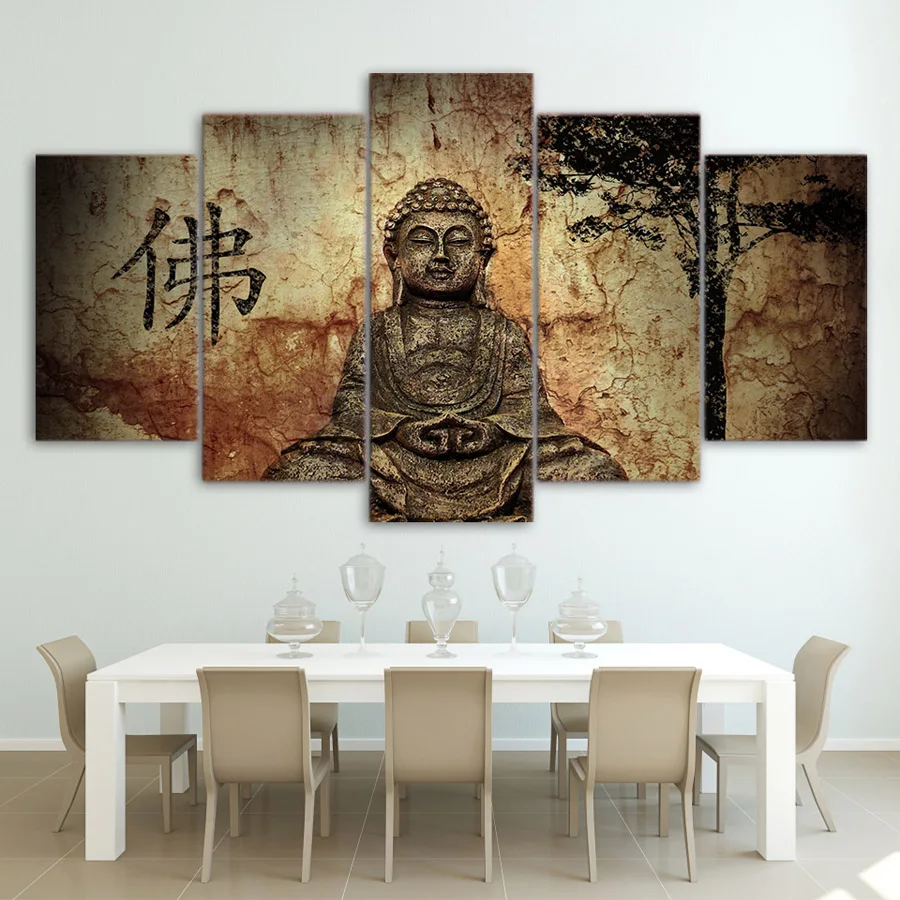 HD печать 5 шт. Холст Искусство Будда фотообои для спальни гостиной zen модульные