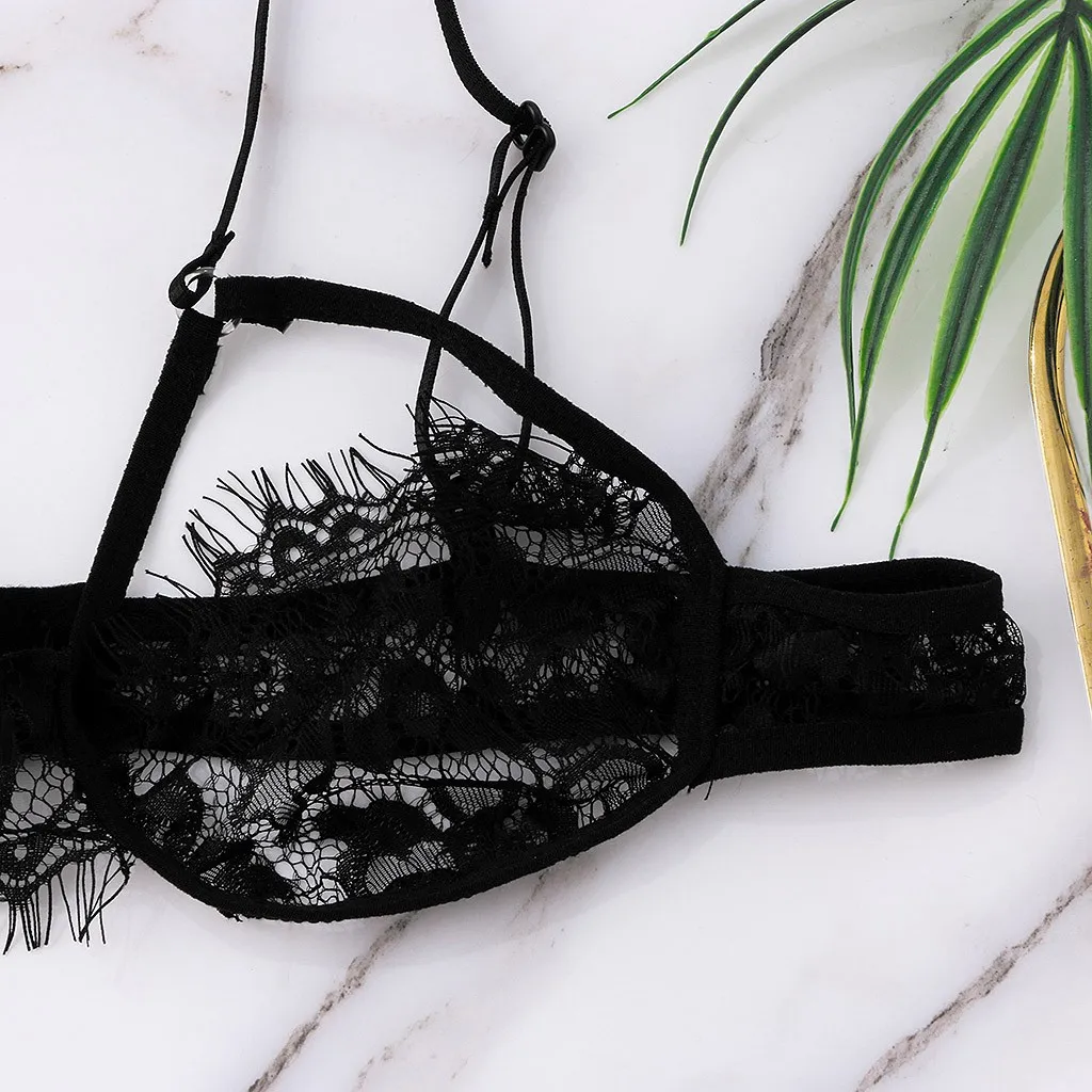 

Cut Out Sexy Bra Lingerie Set Women Lace Transparent Bra Thong Underwear Set Hollow Out Erotic Hot Sexy Sensual Lingerie Woman