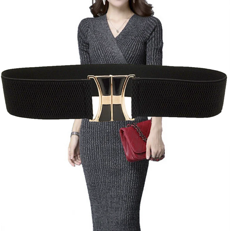 

Womens Elasticated Wide Waistband Elastic Stretch Cinch Waistband Lady Cummerband Buckle Belts Waist Seal Wide Belt Dress Belt