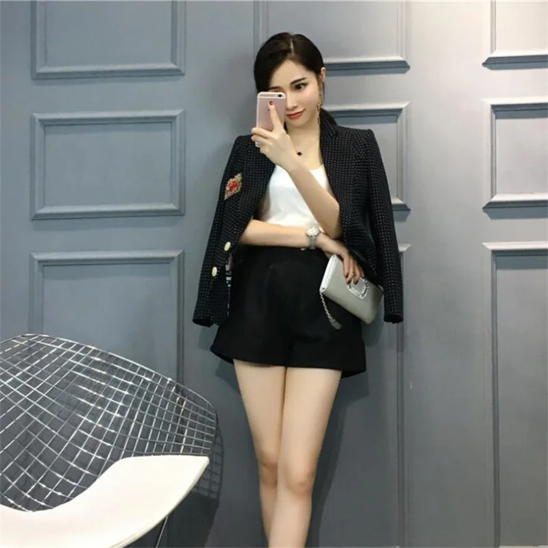 2021 autumn new small suit women's clothing with the same paragraph terno masculino polka dot two-button blazer black fashion