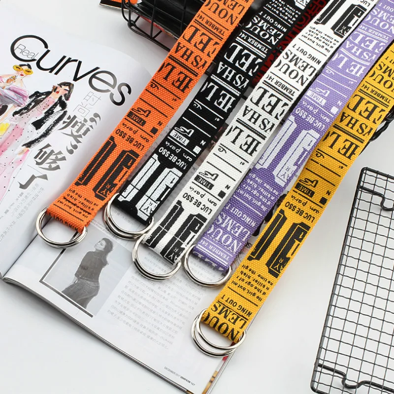 

D Ring Double Buckle belt Canvas Belt Korean version fashion Lengthen canvas belt Literary style Unisex student Belt trend