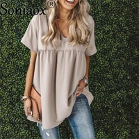 2021 spring summer womens new cute fashion sexy v neck womens clothing elegant and versatile lace up solid short sleeved dress