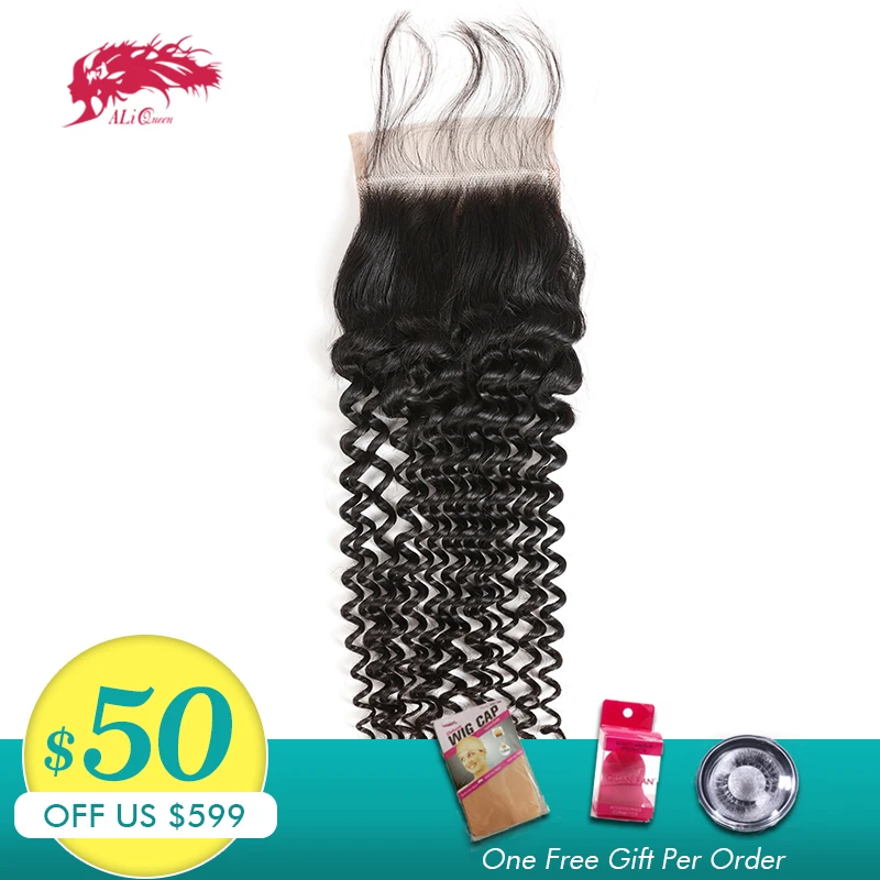 Ali queen Волосы бразильские remy волосы глубокая волна Кружева Закрытие 4*4