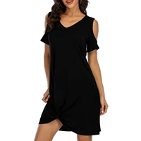 summer ladies v neck dress strapless loose casual t shirt dress spring and summer solid color strapless knotted t shirt dress