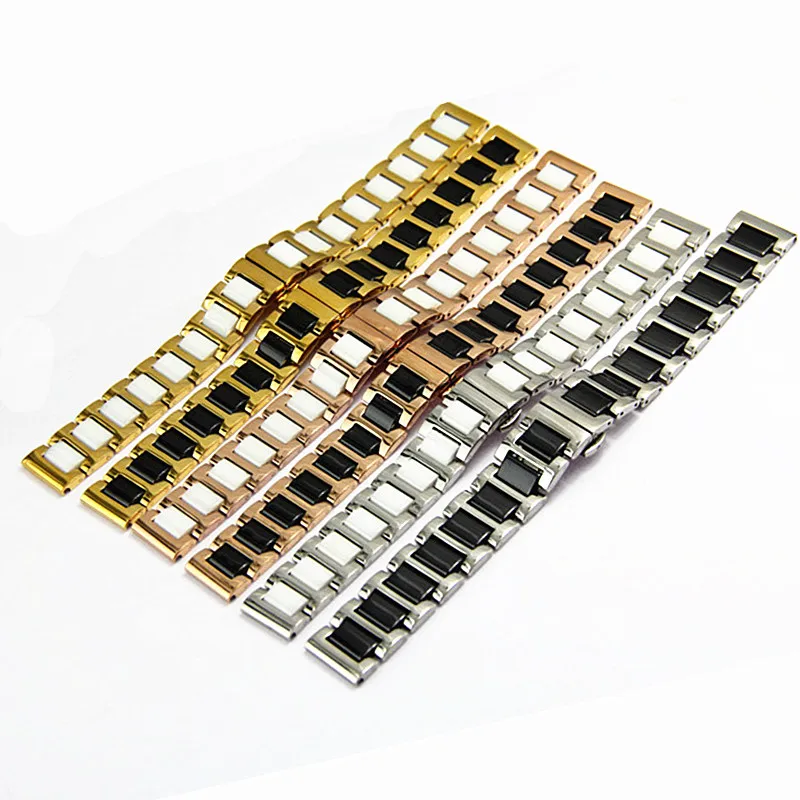 Черный розовый золотой модный 12 22 мм из нержавеющей стали и керамики ремешок для