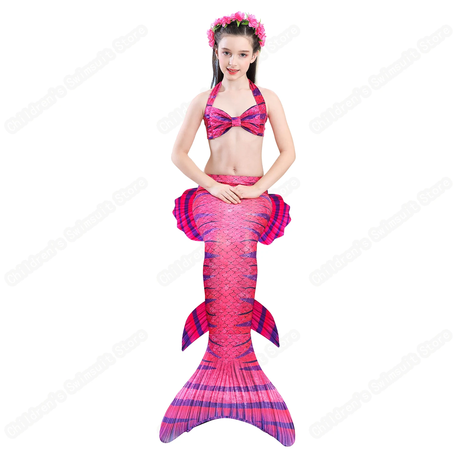 

Children's Summer New Style Colorful Mermaid Tail Split Bikini Girls Swimming Show And Beach Sunbathing Swimwear With Cap Goggle