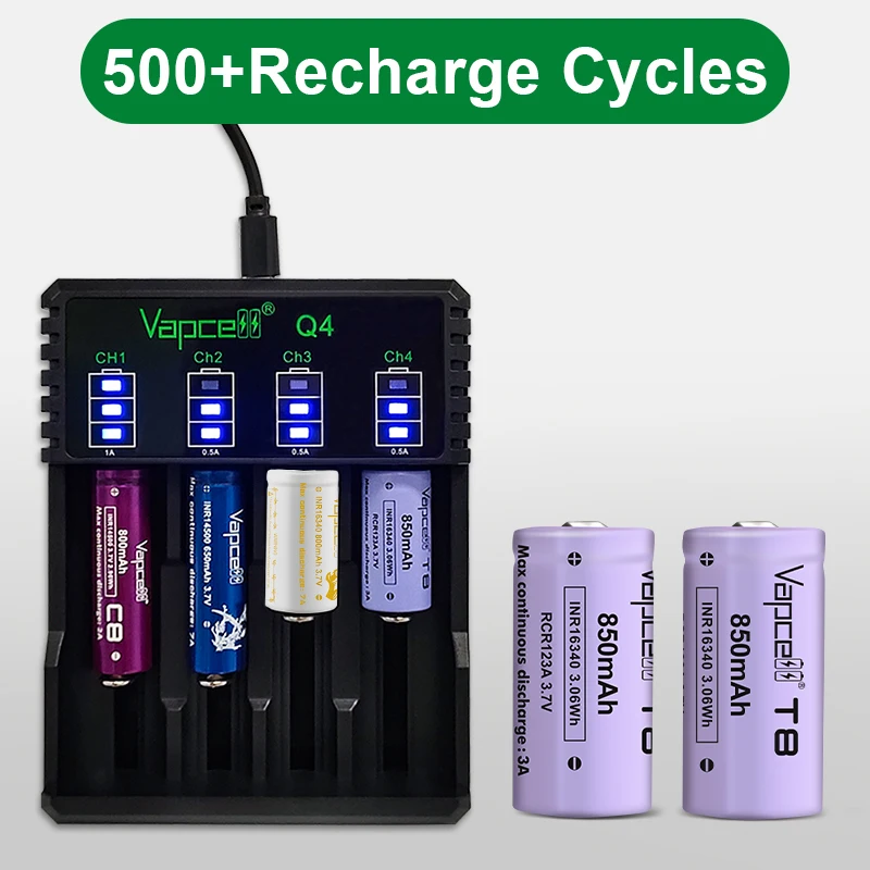 Vapcell оригинальный 16340 850 мА/ч 3A T8 заряжаемый литий-ионный аккумулятор 3 7 в