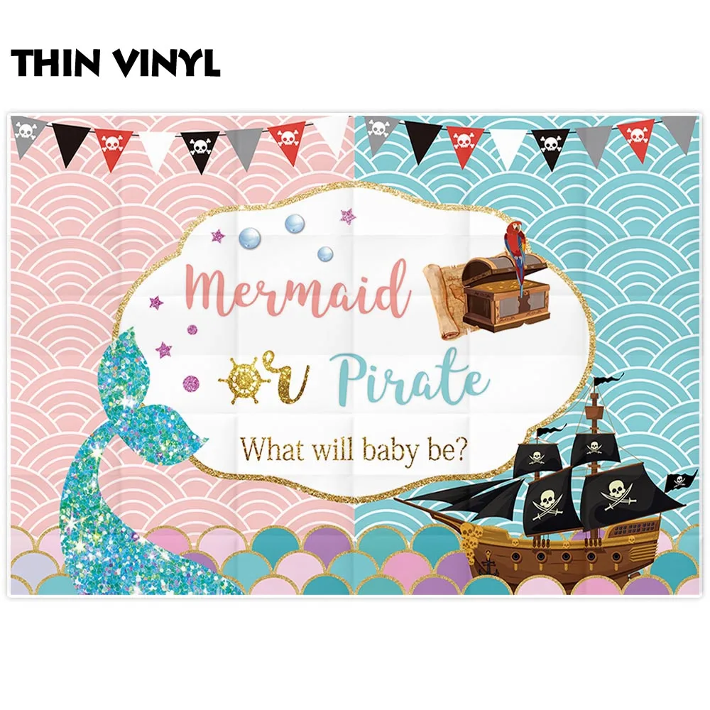 Funnytree photo background photozone Mermaid pirate Gender disclosure baby shower banner decor photography studio photocall | Электроника