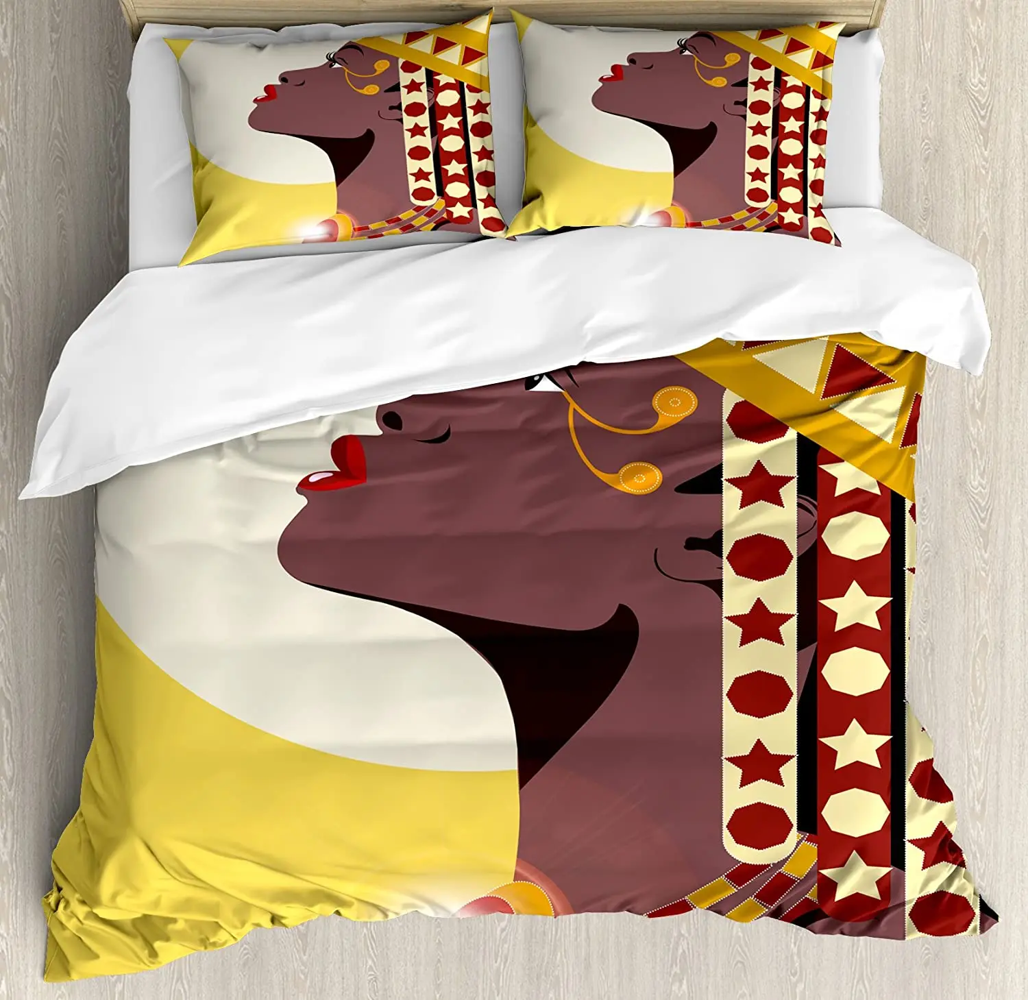 

Queen Duvet Cover Set Pillowcase Beautiful Sexy African Woman Princess with Crown Against Sun Kissing Bedding Set for Home