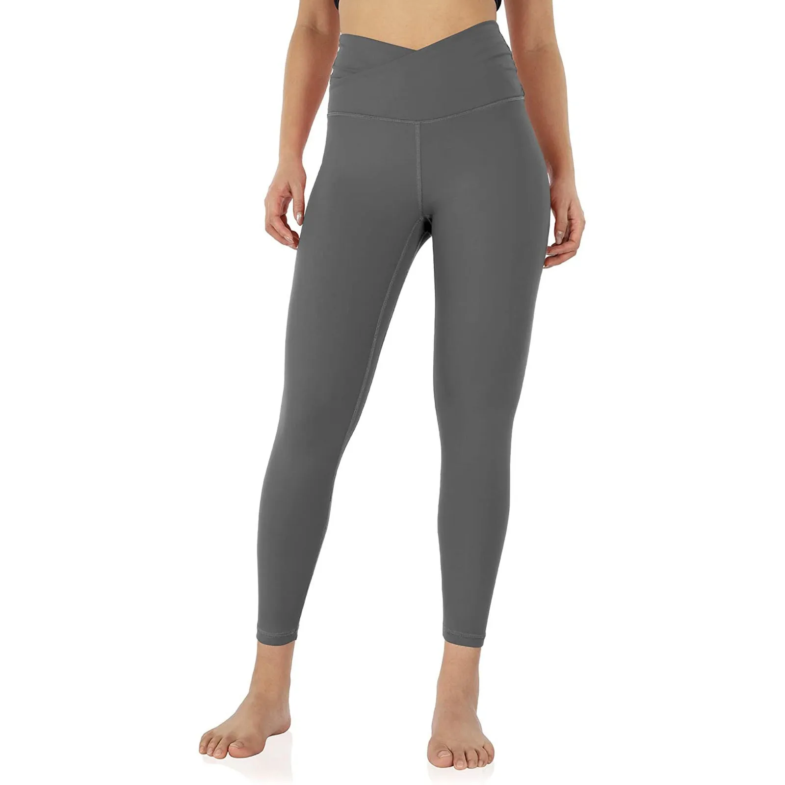 

Women Cross Inside Waist Pocket Exercise Running Solid Color Tight Yoga Pants Cross Waist Yoga High Waist Tights For Women