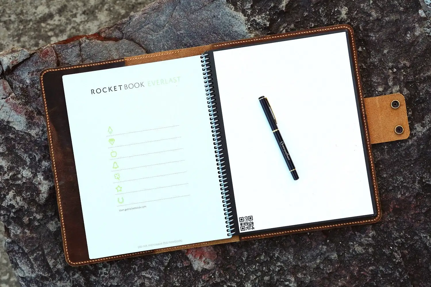 Персонализированные Кожаный чехол Чехол-книжка папка для Rocketbook со стойким покрытием со стирающимися чернилами Wirebound Тетрадь Исполнительный письмо размеры 8,5x11 дюймов