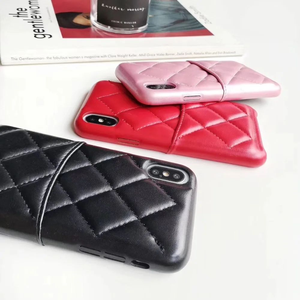 Роскошный брендовый кожаный чехол для телефона из овчины для iphone 11 pro Xs max XR X 7 8 6s plus, кошелек с карманом для карт, задняя крышка с ромбовидной решеткой