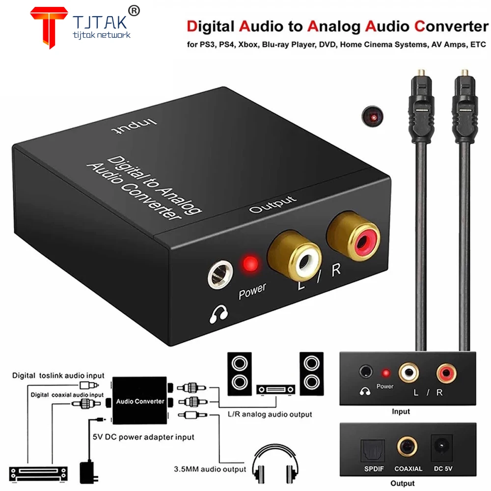 

Protable 3.5Mm Jack Coaxial Optical Fiber Digital To Analog Audio Aux Rca L / R Converter Spdif Digital Audio Decoder Amplifier