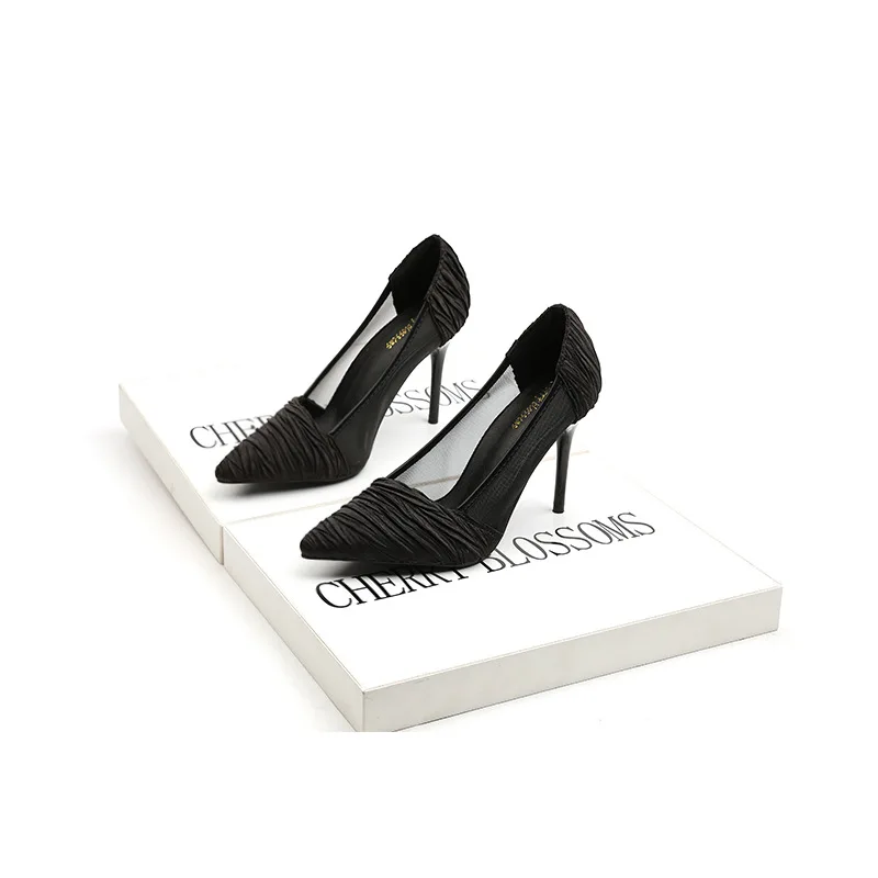 

High-heeled Ladies Wedding Shoes Woman Pumps Women 2020 Hollow Mesh Lace Thin Pointed Shallow Single High Heels Sapato Feminino